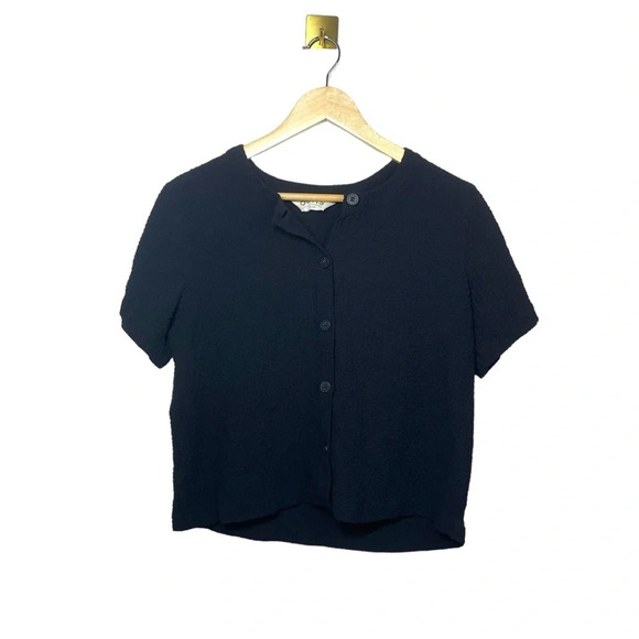 Orvis Women’s Textured Button-Down Short Sleeve Blouse in Black Size M - Picture 5 of 12